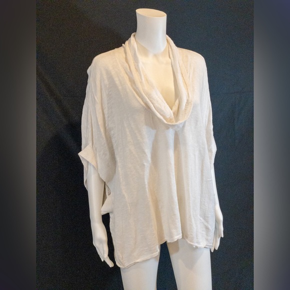 Eileen Fisher Off White Linen/Cotton Cowl neck sweater with short Dolman Sleeves - Picture 2 of 3